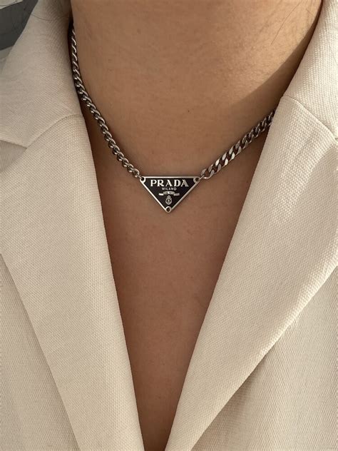 real prada necklace|Prada symbol necklace.